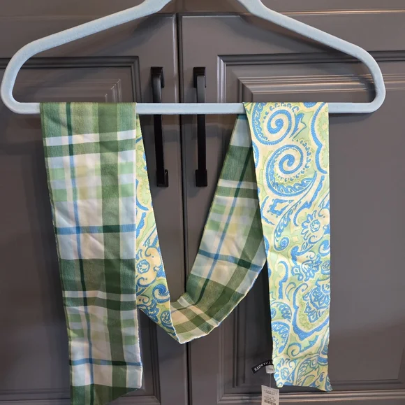 Talbots Blue and Lime Green Paisley Silk Scarf NWT - Picture 4 of 5